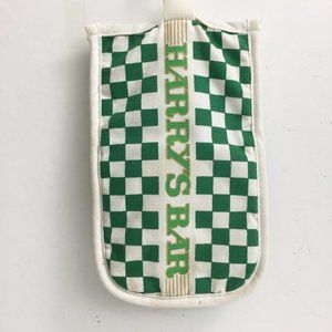 Harrys Bar Oven Mitt Potholder Continental Linen Service Green White Check Vntge